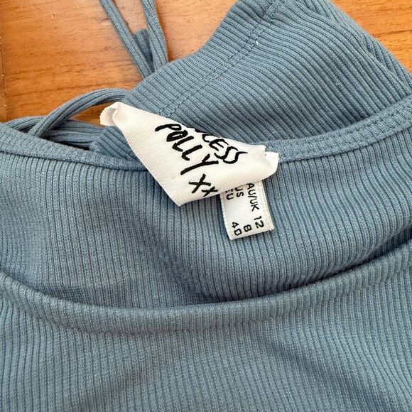 Women Princess Polly Stormi Crew Neck Ruched Crop Top in Blue Gray Size 8 - Picture 8 of 8